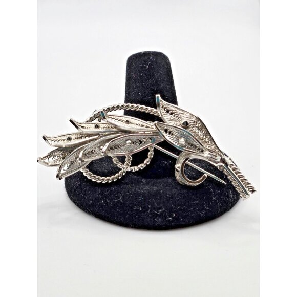 Vintage Jay Flex Sterling Silver Signed Leaf Brooch 2.5" rare design - Picture 1 of 8